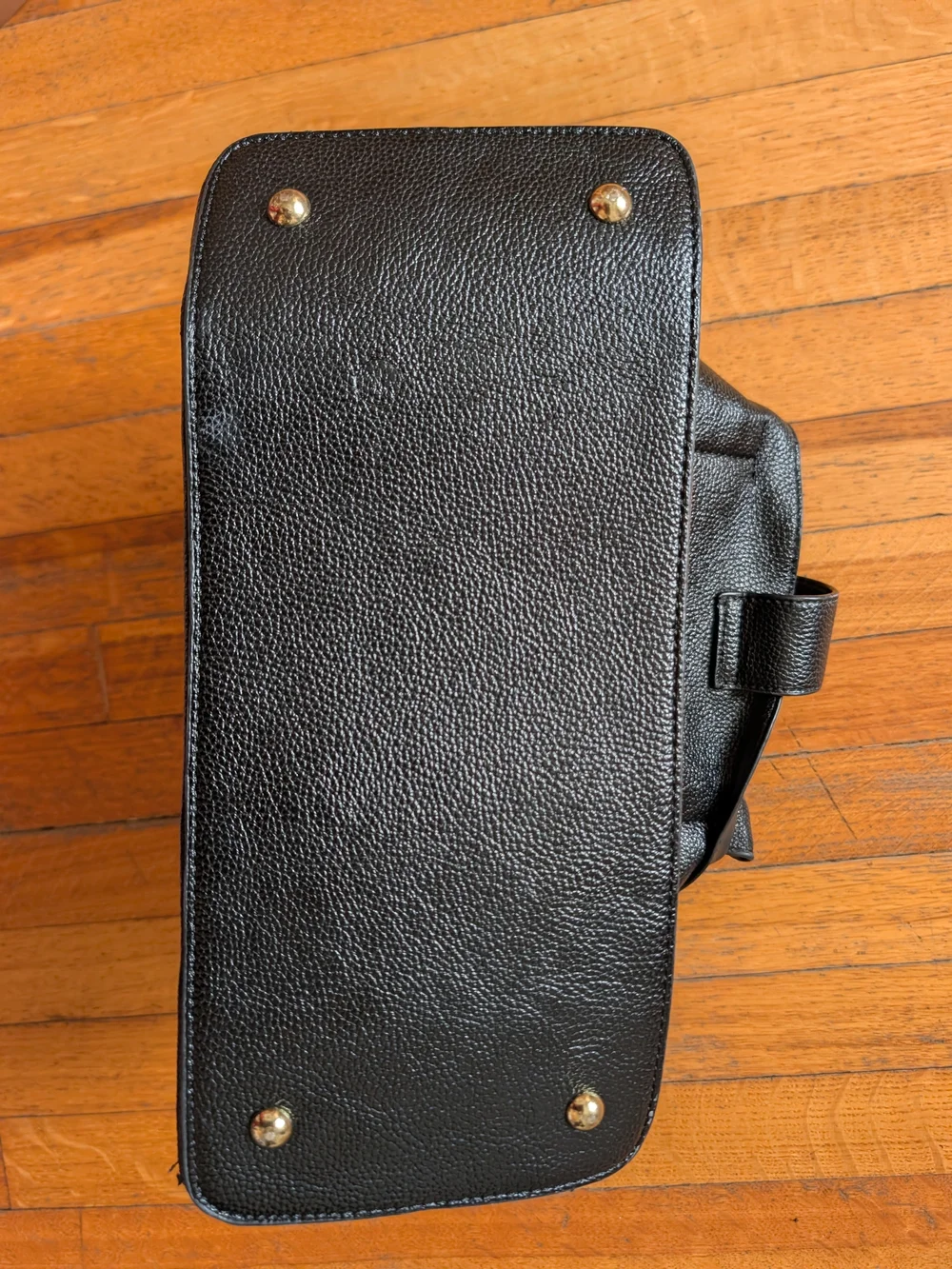 Black Leather Top-Handle Tote with Gold Latch Closure
